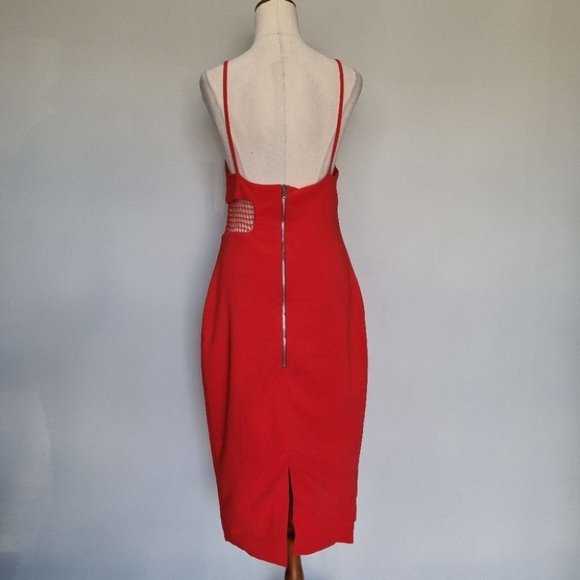 By Johnny Red V-Neck Mesh Panel Sheath Midi Dres Size 12 - Picture 4 of 8